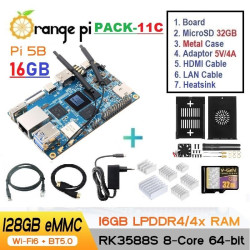 PACK-11C  Orange Pi 5B (16GB RAM with 128GB EMMC) - Complete SET